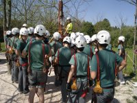  Listening to the monitor of the zip lines 