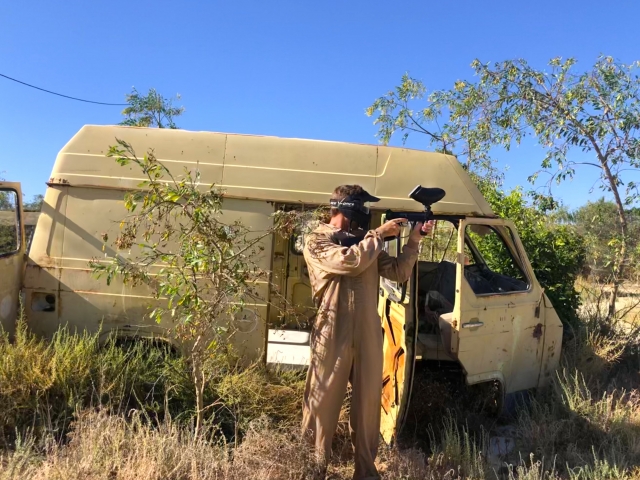  In the middle of the paintball game 