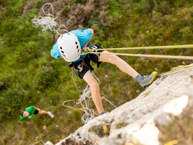 Descending the rock 