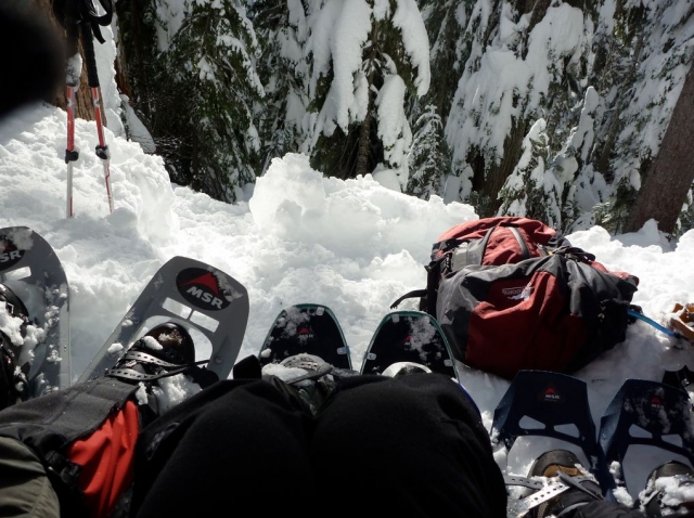  Olhando para baixo com raquetes de neve 