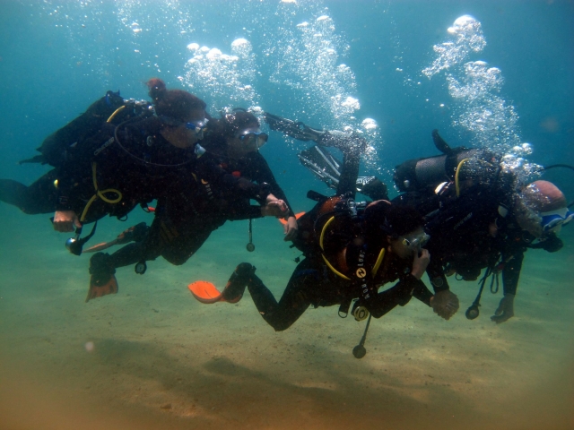  Diving students in the sea 