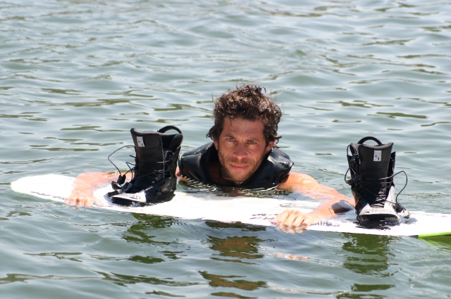  In the water leaning on the board in San Juan 