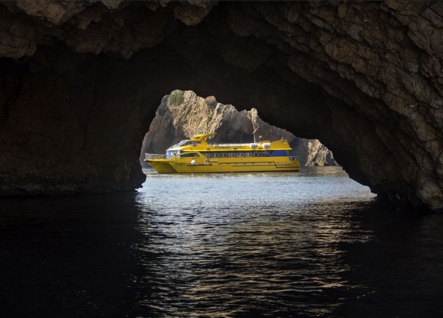 Boat on the other side of the underwater cave 