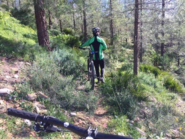 Ciclista llevando la bici de pie en Malaga