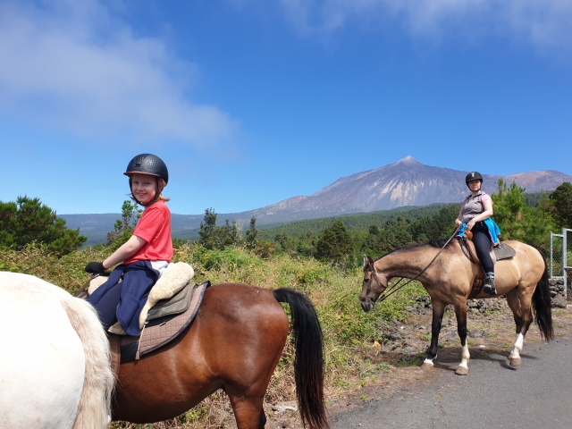 Dos niños subidos a lomos de un caballo