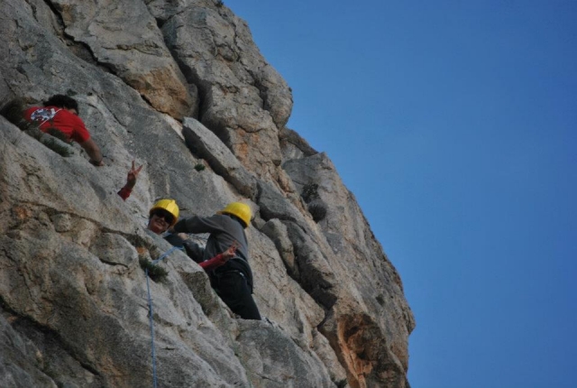 Llegada a la reunion de escalada