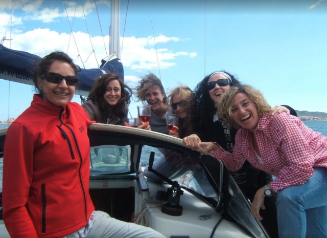  Girls toasting on board 