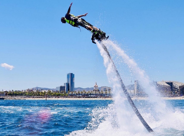  About to fall into the water with the flyboard