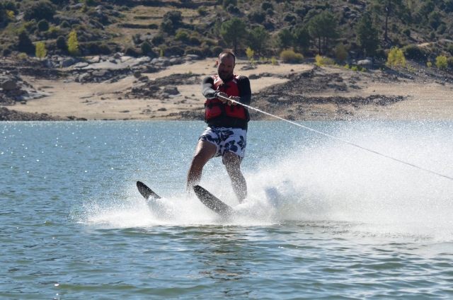 With water skis 