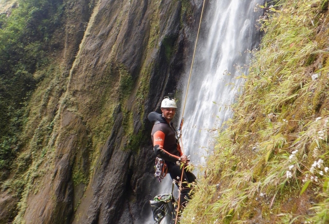  With the waterfall in the background 
