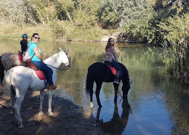 Con el caballo bebiendo en el rio