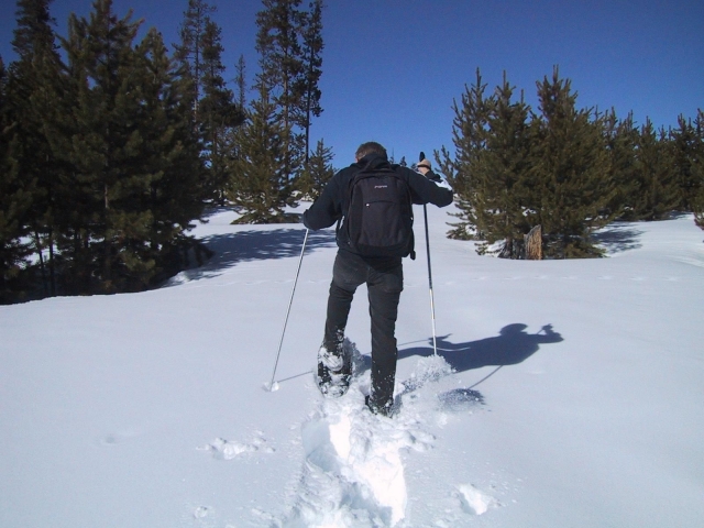  Advancing through the snow with the snowshoes 