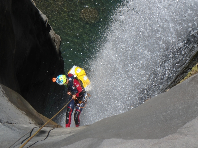 Rappel on a vertical wall 