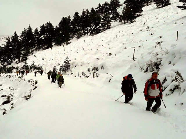  Climbing the steep trail with snowshoes