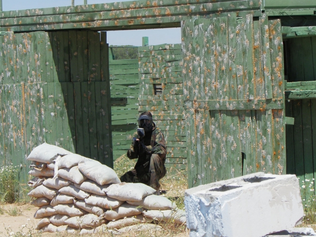  Behind the sandbags 