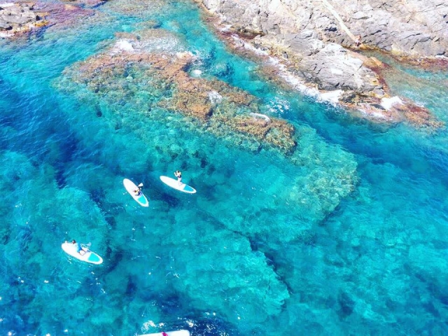 Practicando paddle surf en la costa de Llafranc