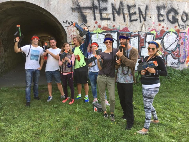 With the laser at the entrance to the tunnel 