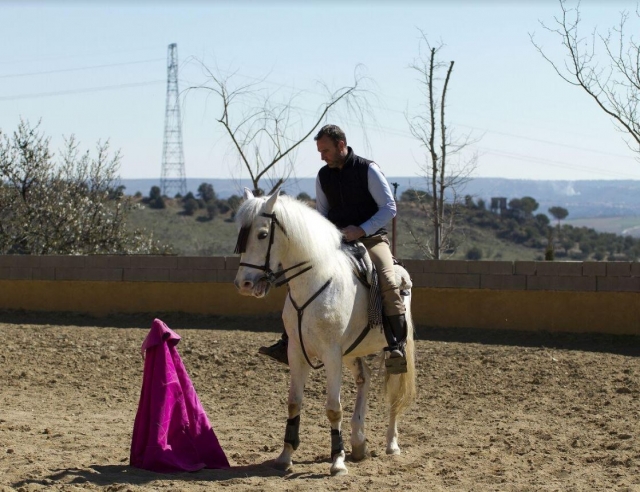 Jinete a caballo y capote