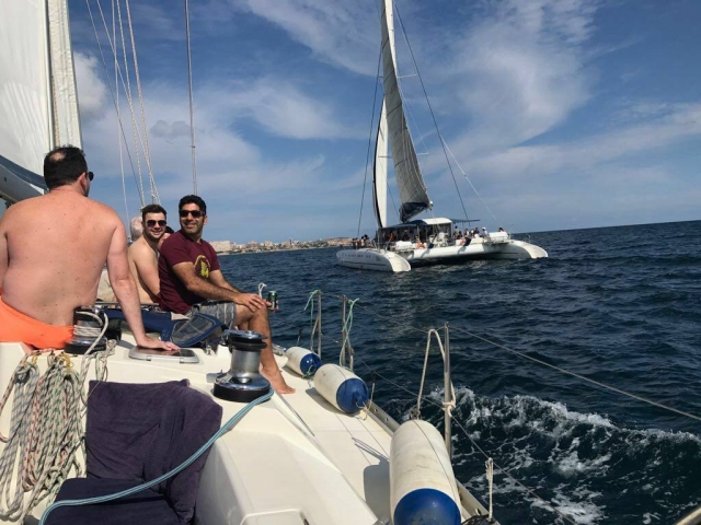  Sailing alongside the catamaran 