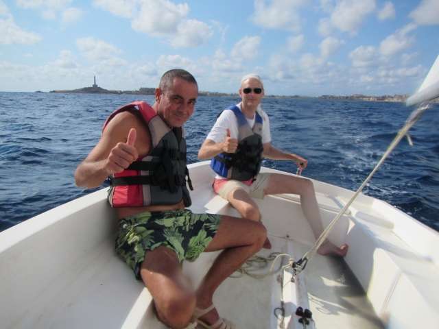  Inside a small sailboat 