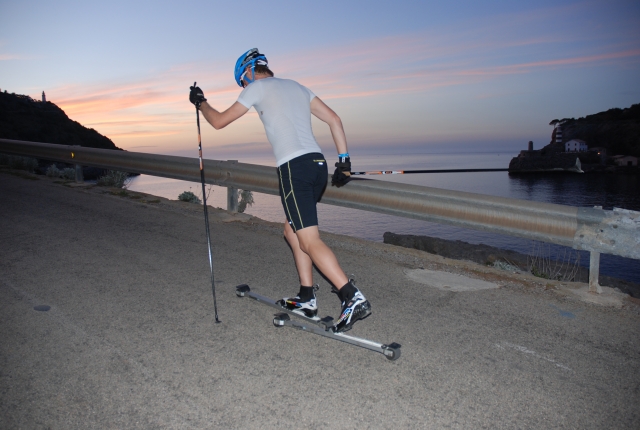  以海滩为背景的 Rollerski 