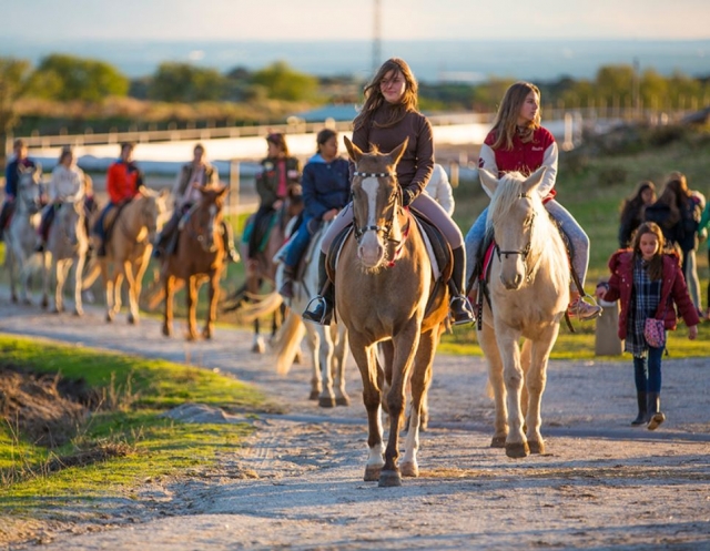 Camino a caballo en el interior de la finca