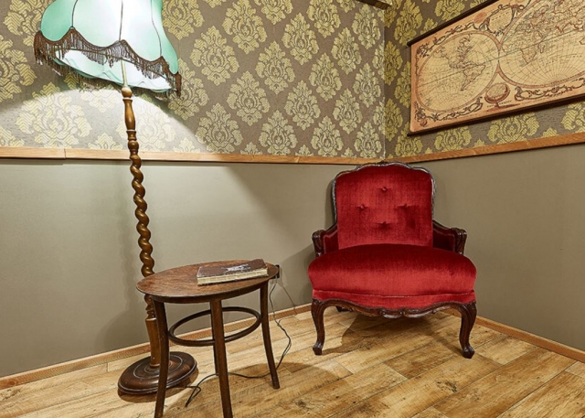  Red armchair and small table 