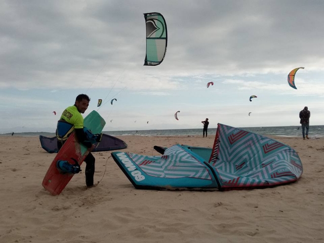  Instructor transporting the kite board 