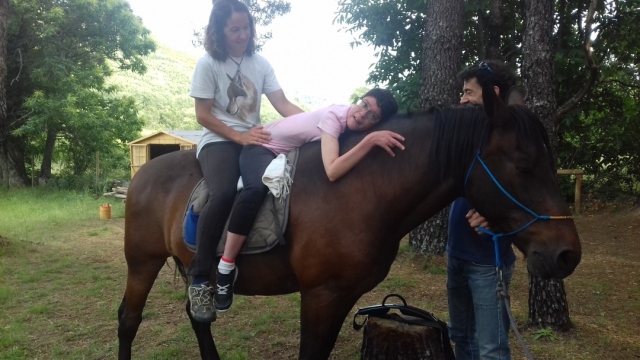 Durante la terapia a caballo