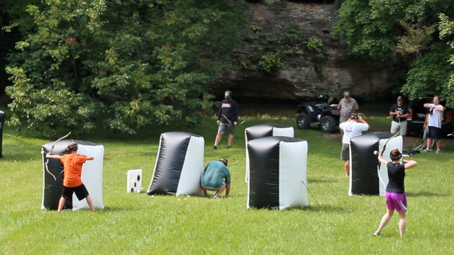Archers with inflatable obstacles 