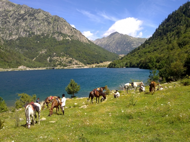 Descanso durante la ruta a caballo en Barcelona