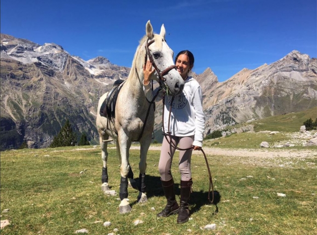 Mimando al caballo en el campo