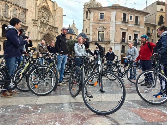  In the Plaza de la Virgen by bike 