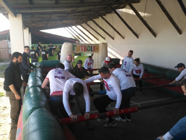  Boys in the giant table football 