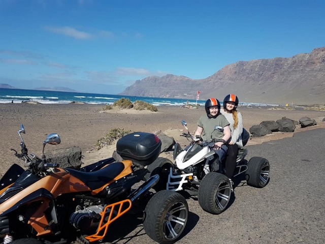  Girls on a double quad in Lanzarote 