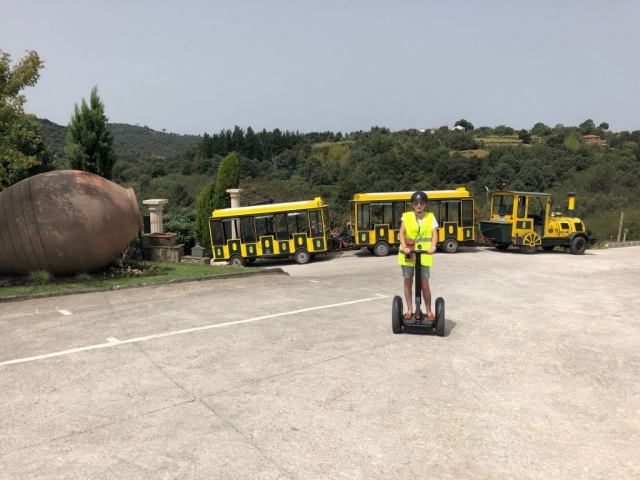  赛格威一起前往仓库露台的旅游列车 