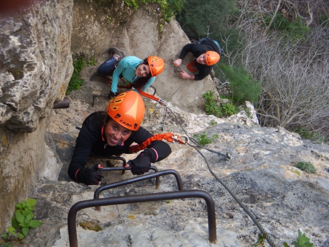 Climbing the ferrata wall 