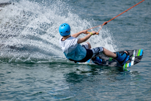  On the wakeboard board 