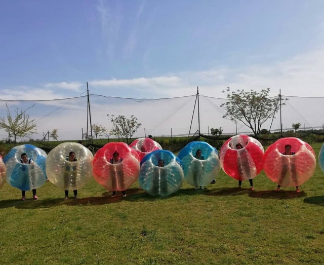  Team inside the giant bubbles 