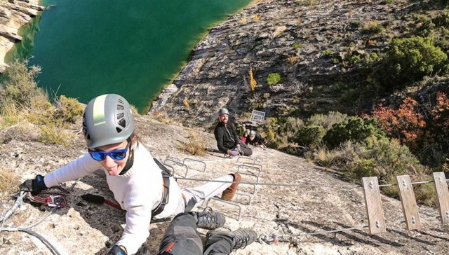  Ascending the ferrata through the staples 