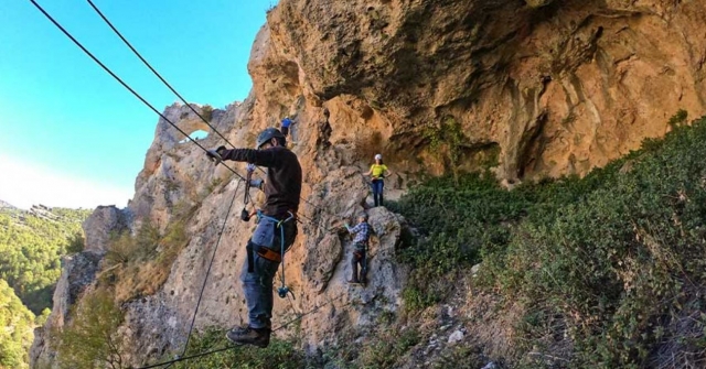  On the monkey bridge of the ferrata 