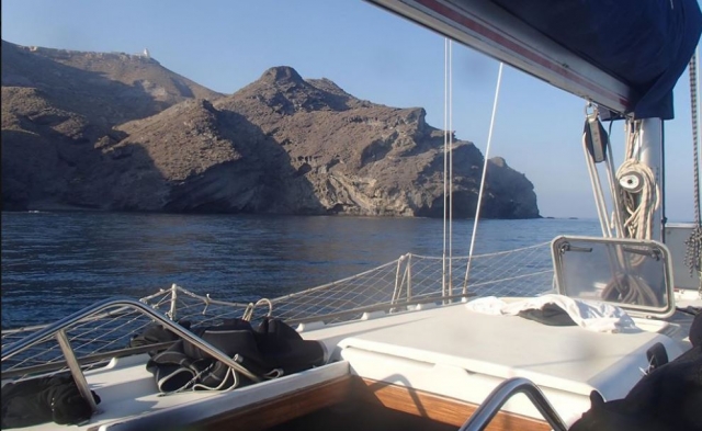  On board the sailboat in Cabo de Gata 