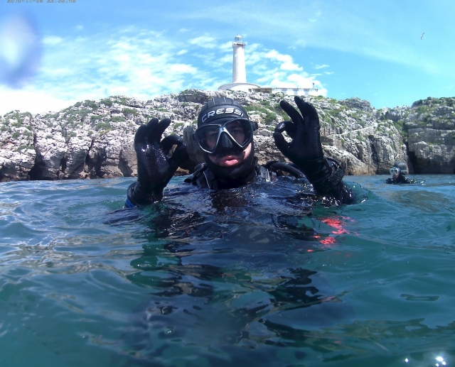 Buzo en la superficie del mar