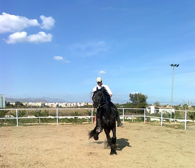 Jinete en la pista exterior de equitacion