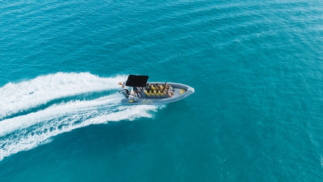  Panoramic view of a boat turning 