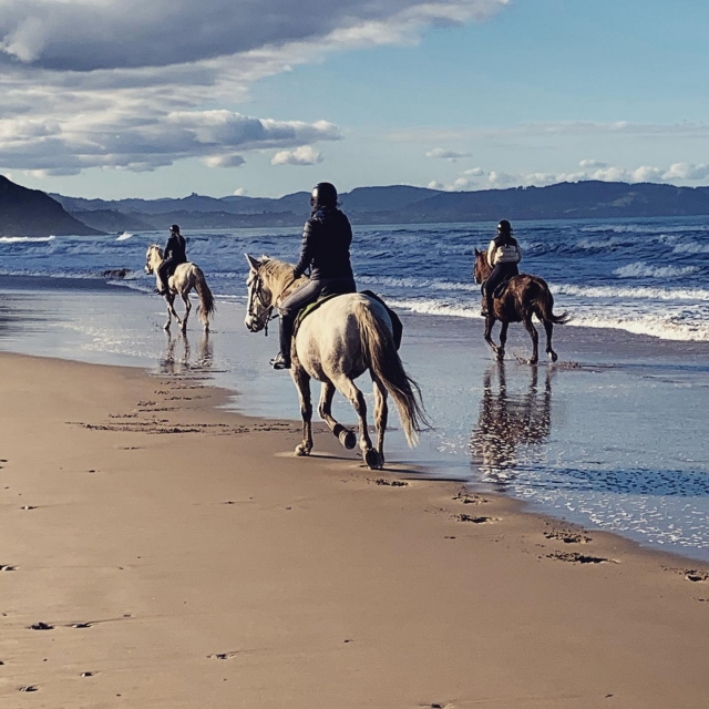 Imperdible paseo a caballo por la playa bajo un cielo con nubes