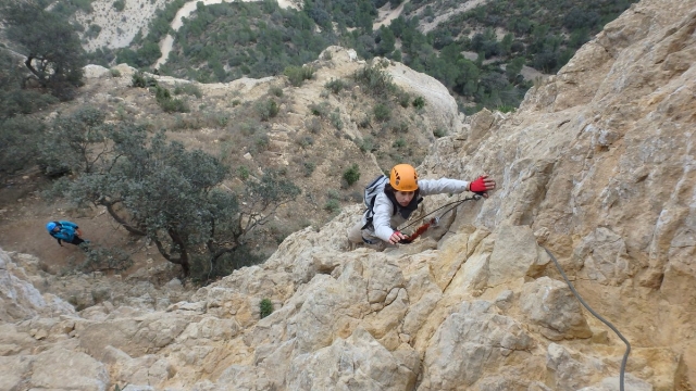  Practicing climbing on the via ferrata 