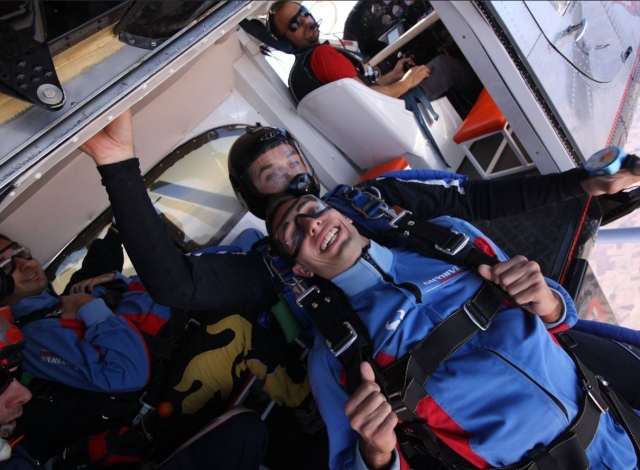 Jumping from the plane with the instructor 