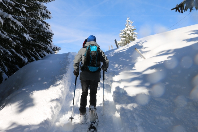 Subiendo una pendiente con raquetas de nieve 