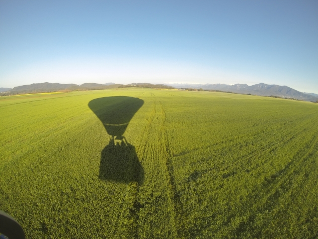 Sombra del globo aerostático en el pradera